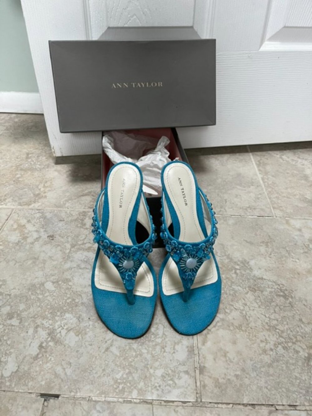 Ann Taylor Turquoise Beaded Sandal Size 7